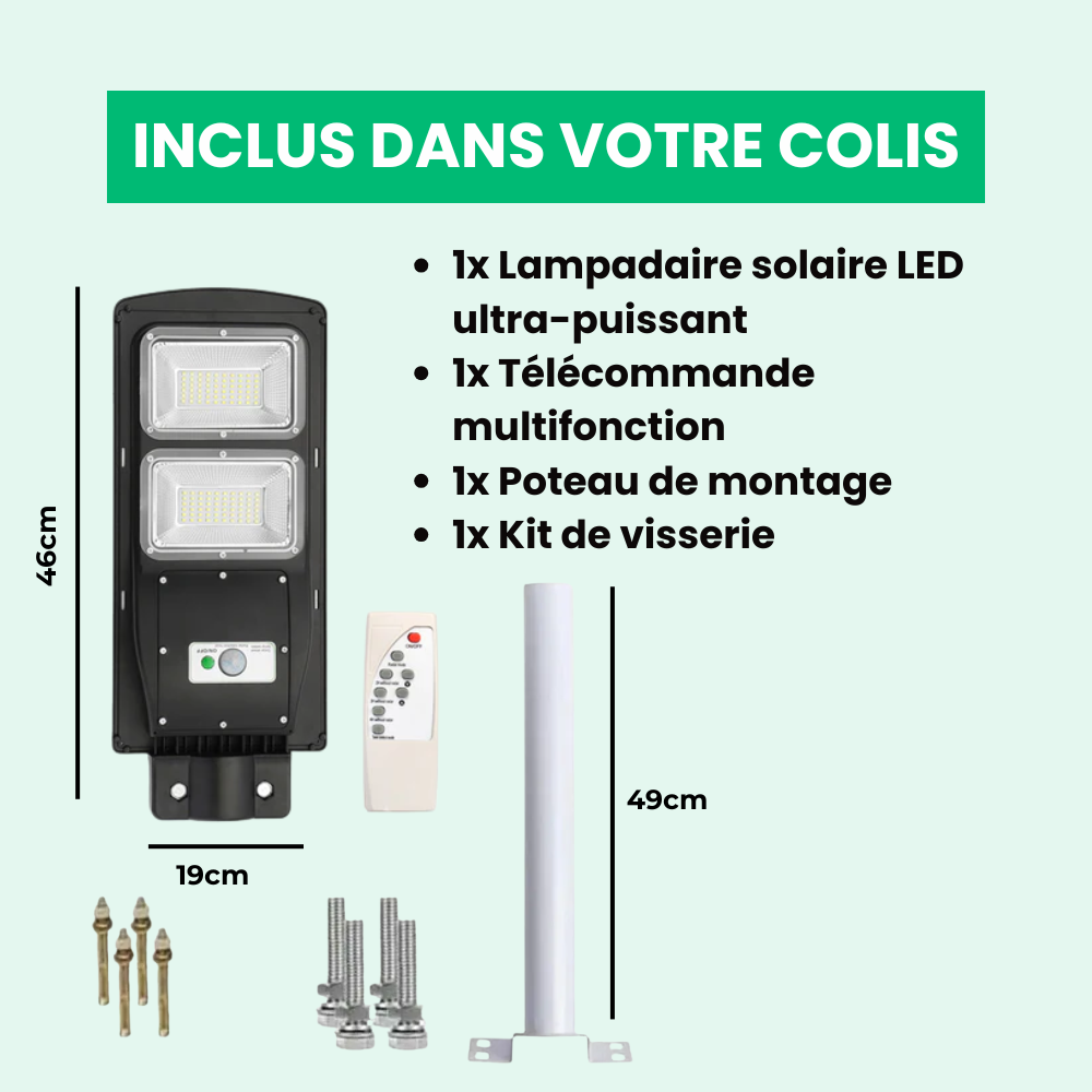 Lampadaire Solaire Extérieur Détecteur de Mouvement Ultra-Puissant
