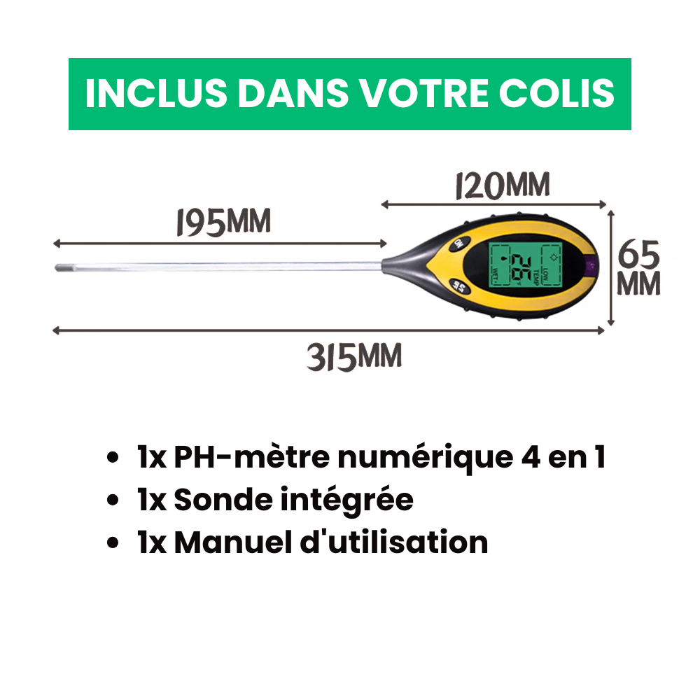 Jardioui PH-mètre de Sol Numérique Multifonction 4 en 1