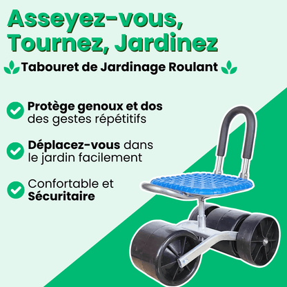 Jardioui Tabouret Roulant de Jardinage Ergonomique Ultra-confortable